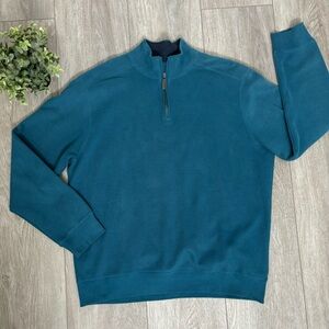 Men's Tasso Elba Pullover Sweater Size XL 100% Cotton 1/4 Zip Teal Blue Green